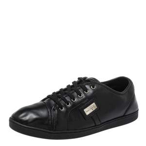 Pre Owned Dolce & Gabbana Black Leather Low Top Sneakers Size 39