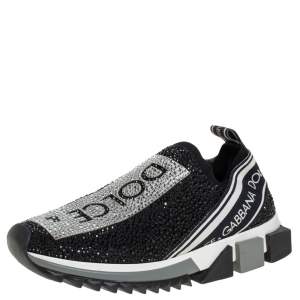 Dolce & Gabbana Black/Silver Fabric Sorrento Crystal-Embellished Sneakers Size 37