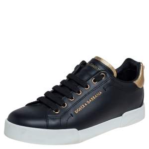 Pre Owned Dolce&Gabbana Black Leather Portofino Low Top Sneakers Size 40