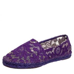 Pre Owned Dolce & Gabbana Purple Lace Espadrille Flats Size 39