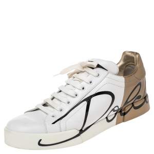 Dolce & Gabbana White/Gold Leather Portofino Low Top Sneakers Size 39