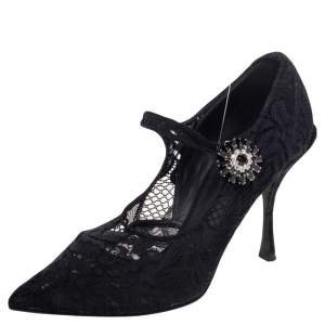 Dolce & Gabbana Black Lace Mary Jane Pumps Size 39