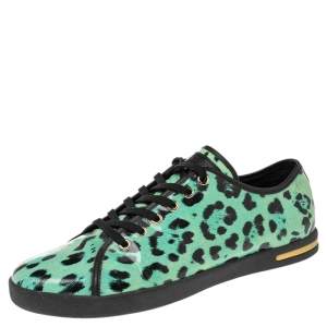 Pre Owned Dolce & Gabbana Green Animal Print Patent Leather Low Top Sneakers Size 39
