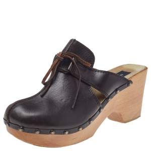 Dolce & Gabbana Dark Brown Leather Wooden Clog Sandals Size 39.5