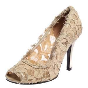 Dolce & Gabbana Beige Lace Peep Toe Pumps Size 37.5