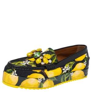 Dolce & Gabbana Multicolor Canvas And Leather Palermo Loafers Size 36