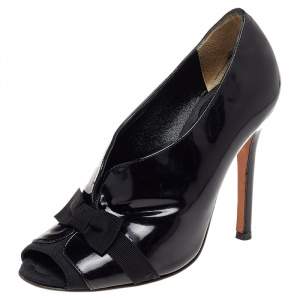 Dolce & Gabbana Black Patent Leather Peep Toe Booties Size 36