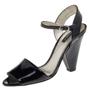 Pre Owned Dolce & Gabbana Black Patent Leather Open Toe Ankle Strap Sandals Size 39.5