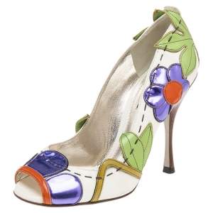 Dolce & Gabbana Multicolor Leather Floral Peep Toe Pumps 37