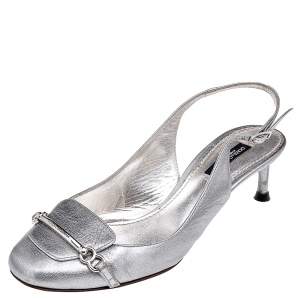 Dolce & Gabbana Silver Leather Slingback Sandals Size 36.5