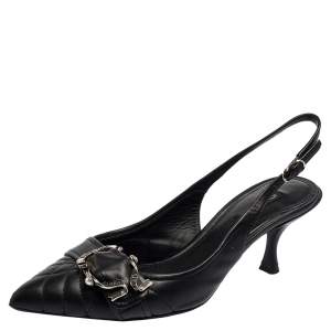 Pre Owned Dolce & Gabbana Black Leather Buckle Detailed Slingback Sandals Size 39