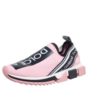 Pre Owned Dolce & Gabbana Pink Stretch Fabric Sorrento Slip-On Sneakers Size 38.5