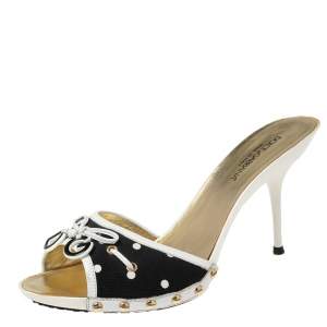 Pre Owned Dolce & Gabbana Black/White Canvas And Leather Bow Sandals Size 41