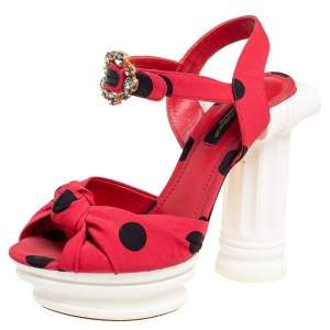 Dolce & Gabbana Red/Black Canvas Polka - Dot  Ankle Strap Sandals Size 36