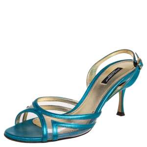 Dolce & Gabbana Blue PVC And Leather Slingback Sandals Size 38.5