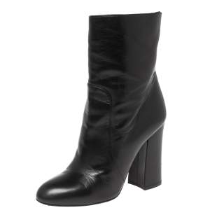 مملوكة مسبقًا Dolce & Gabbana Black Leather Block Heel Ankle Boots Size 37