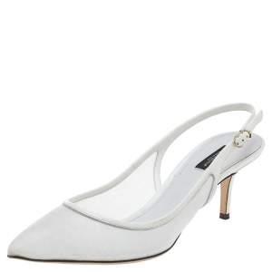 مملوكة مسبقًا صندل دولتشي أند غابانا جلد لامع وشبكة أبيض بحزام للكاحل مقاس 41