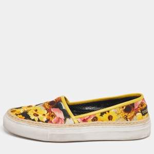 Pre Owned Dolce & Gabbana Multicolor  Canvas And Leather Slip On Sneakers Size 30.5