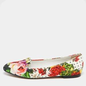 Dolce & Gabbana Multicolor Floral Print Brocade Fabric  Smoking Slippers Size 37.5