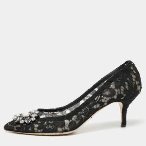 Pre Owned Dolce & Gabbana Black Lace Crystal Embellished Bellucci Pumps Size 40