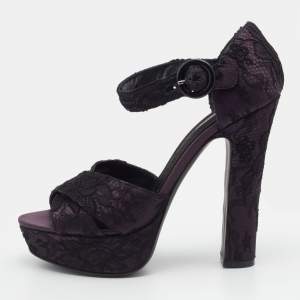 Dolce & Gabbana Purple/Black Satin And Lace Platform Ankle Strap Sandals Size 40