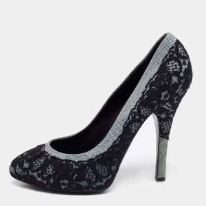 Dolce & Gabbana Black/Light Blue Lace and Denim Pumps Size 39