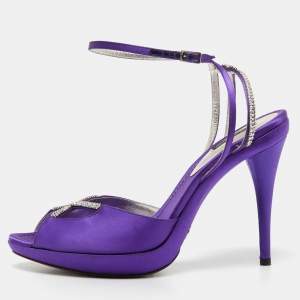 Dolce & Gabbana Purple Satin Crystal Embellished Ankle Strap Platform Sandals Size 41