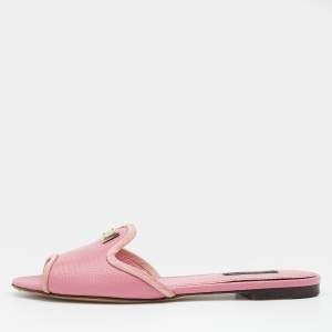 Dolce & Gabbana Pink Lizard Embossed Leather Flat Slides Size 36.5
