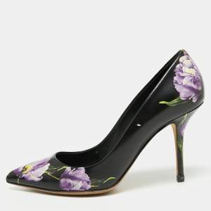 Dolce & Gabbana Tri Color Floral Print Leather Pointed Toe Pumps Size 39