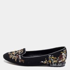 Dolce & Gabbana Black Fabric And Sequin Embroidered Smoking Slippers Size 40
