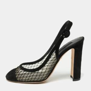 Dolce & Gabbana Black Suede and Mesh Slingback Pumps Size 39