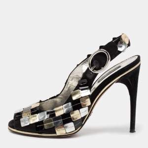 Dolce & Gabbana Black/Golden Ankle Strap Peep Toe Sandals Size 38.5