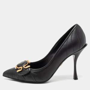 Pre Owned Dolce & Gabbana Black Quilted Leather Buckle Detail Pumps Size 35