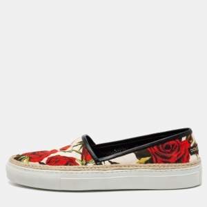 Pre Owned Dolce & Gabbana White Floral Print Canvas Slip on Sneakers Size 40