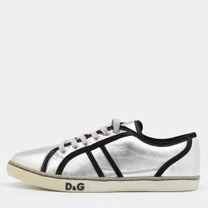 Pre Owned Dolce & Gabbana Silver Leather Low Top  Sneakers Size 39
