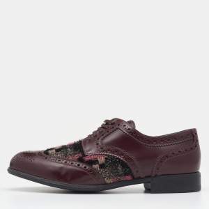 Dolce & Gabbana Brown Brogue Leather and Tweed Derby Size 37