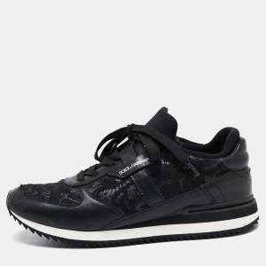 Dolce & Gabbana Black Leather And Lace Sneakers Size 38