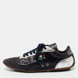Pre Owned Dolce & Gabbana Multicolor Python Leather And Suede Low Top Sneakers Size 40