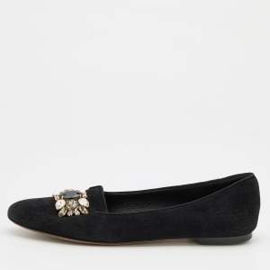 Dolce & Gabbana Black Suede Crystal Embellished Audrey Smoking Slippers Size 38.5