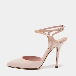 Pre Owned Dolce & Gabbana Pink Lizard Embossed Leather Pointed Toe Ankle Strap Pumps Size 38