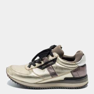 Pre Owned Dolce & Gabbana Tricolor Perforated and Leather Low Top Sneakers Size 35