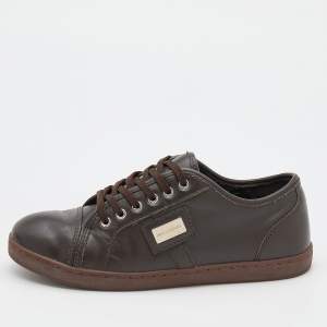 Pre Owned Dolce & Gabbana Brown Leather Low Top Sneakers Size 35