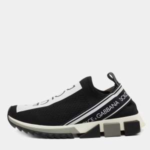 Pre Owned Dolce & Gabbana Black/White Knit Fabric Sorrento Slip On Sneakers Size 41
