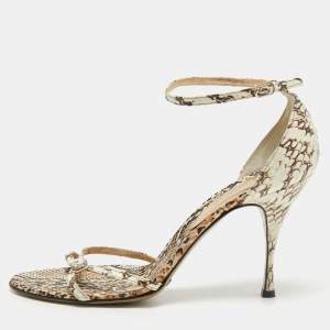 Dolce & Gabbana Brown/Cream Python Leather Ankle Strap Sandals Size 41