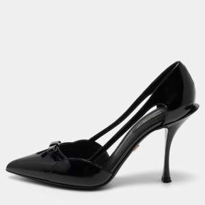 Dolce & Gabbana Black Patent Leather Cutout Bow  Pumps Size 37