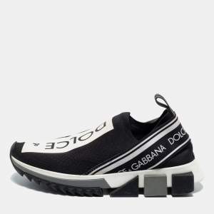 Pre Owned Dolce & Gabbana Black Knit Fabric Sorrento Slip On Sneakers Size 37