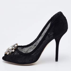 Pre Owned Dolce & Gabbana Black Lace Bellucci Embellished Pumps Size 40