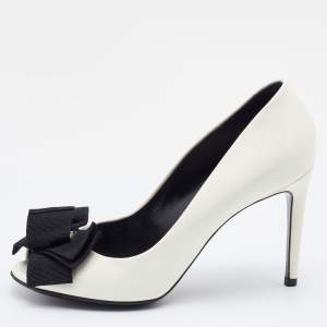 Dolce & Gabbana White Patent Leather Bow Peep Toe Pumps Size 36
