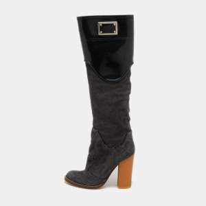 Pre Owned Dolce & Gabbana Black/Grey Rubber and Suede Knee Length Boots Size 40