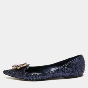 Dolce & Gabbana Navy Blue Sequin Embellished Ballet Flats Size 38